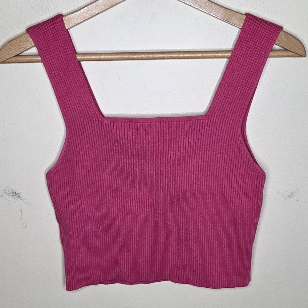 Shein Dark Pink Ribbed Knit Square Neck Cropped Tank Top Size Large